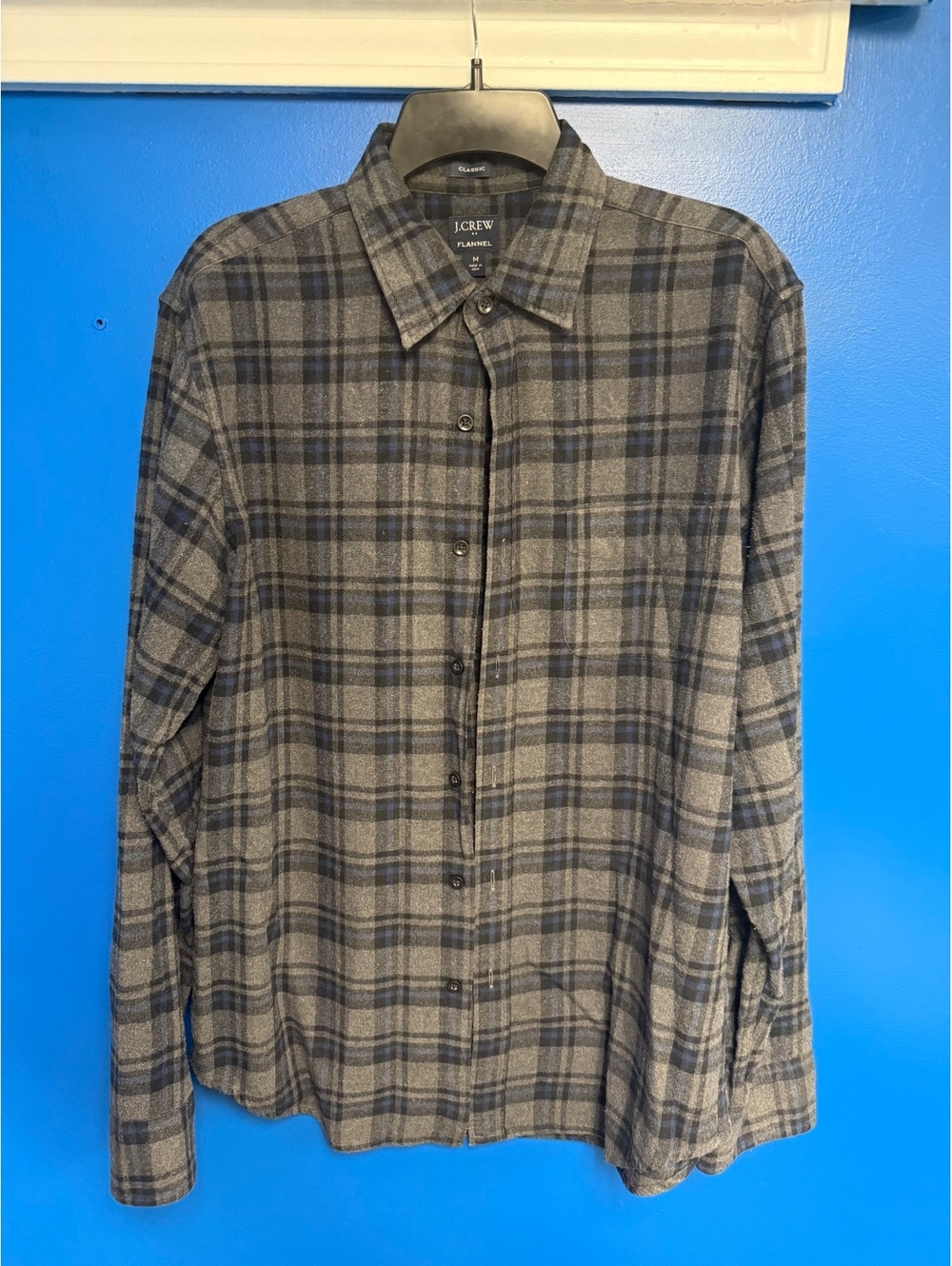 J.Crew Plaid Cotton Flannel Shirt Mens Classic Fit Medium Light Blue Grey